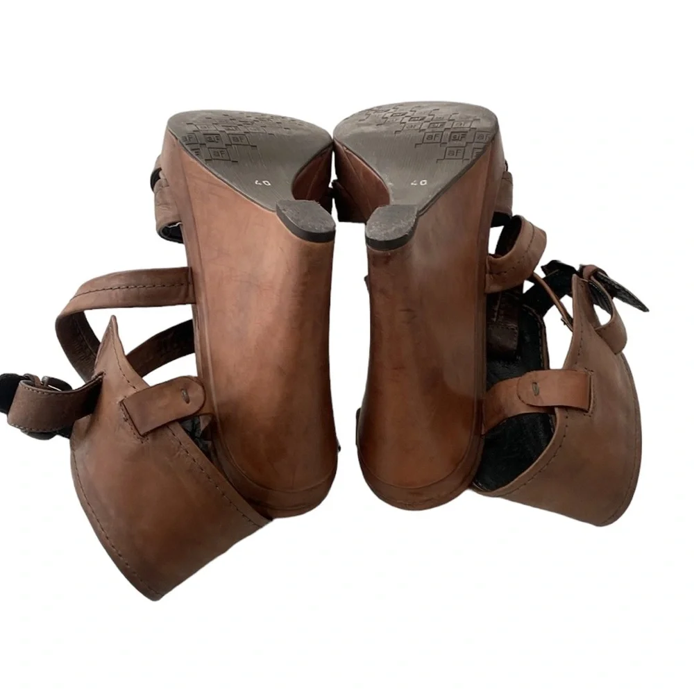 Alberto Fermani AF Brown Leather Distressed Wedges